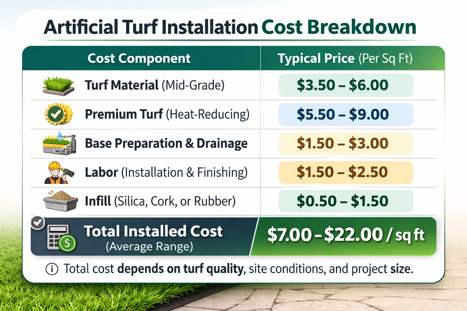 breakdown of the artificial turf installation in south florida