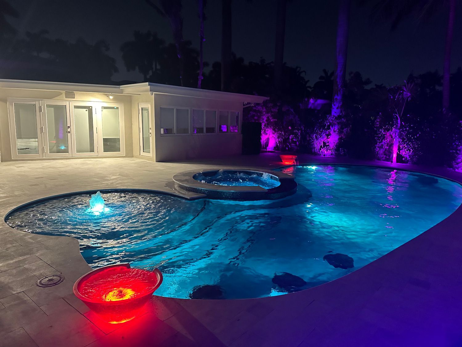 custom pool build with smart lighting