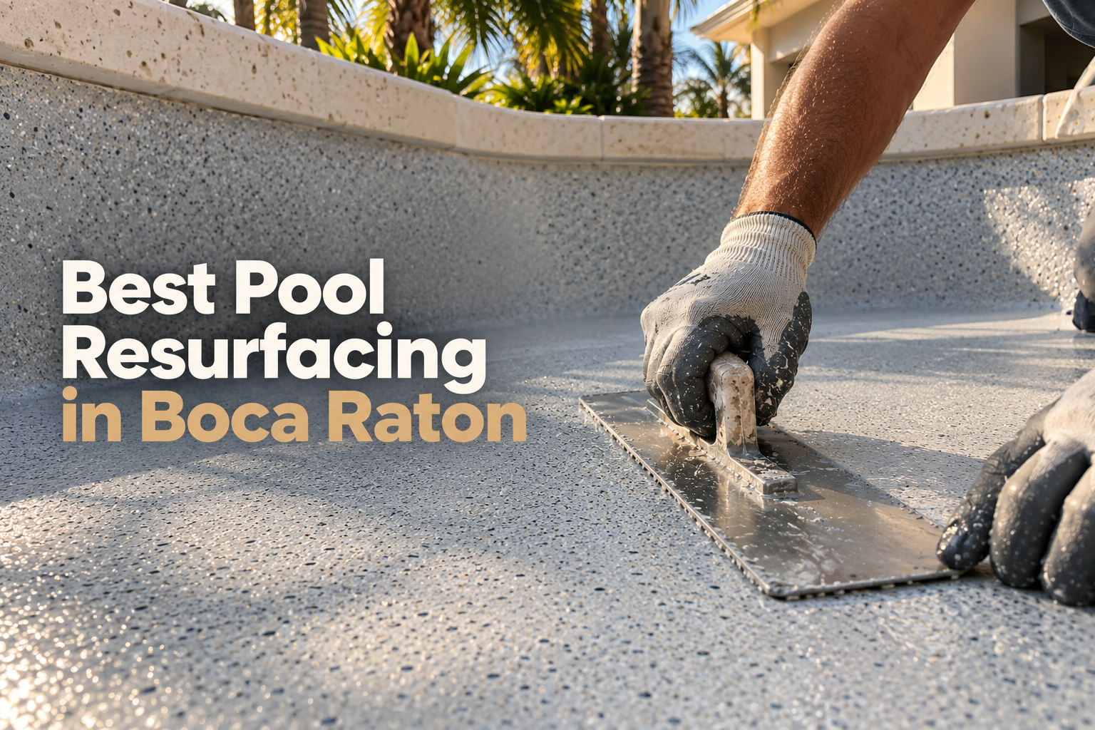 Contractor troweling a fresh finish for the best pool resurfacing company in Boca Raton