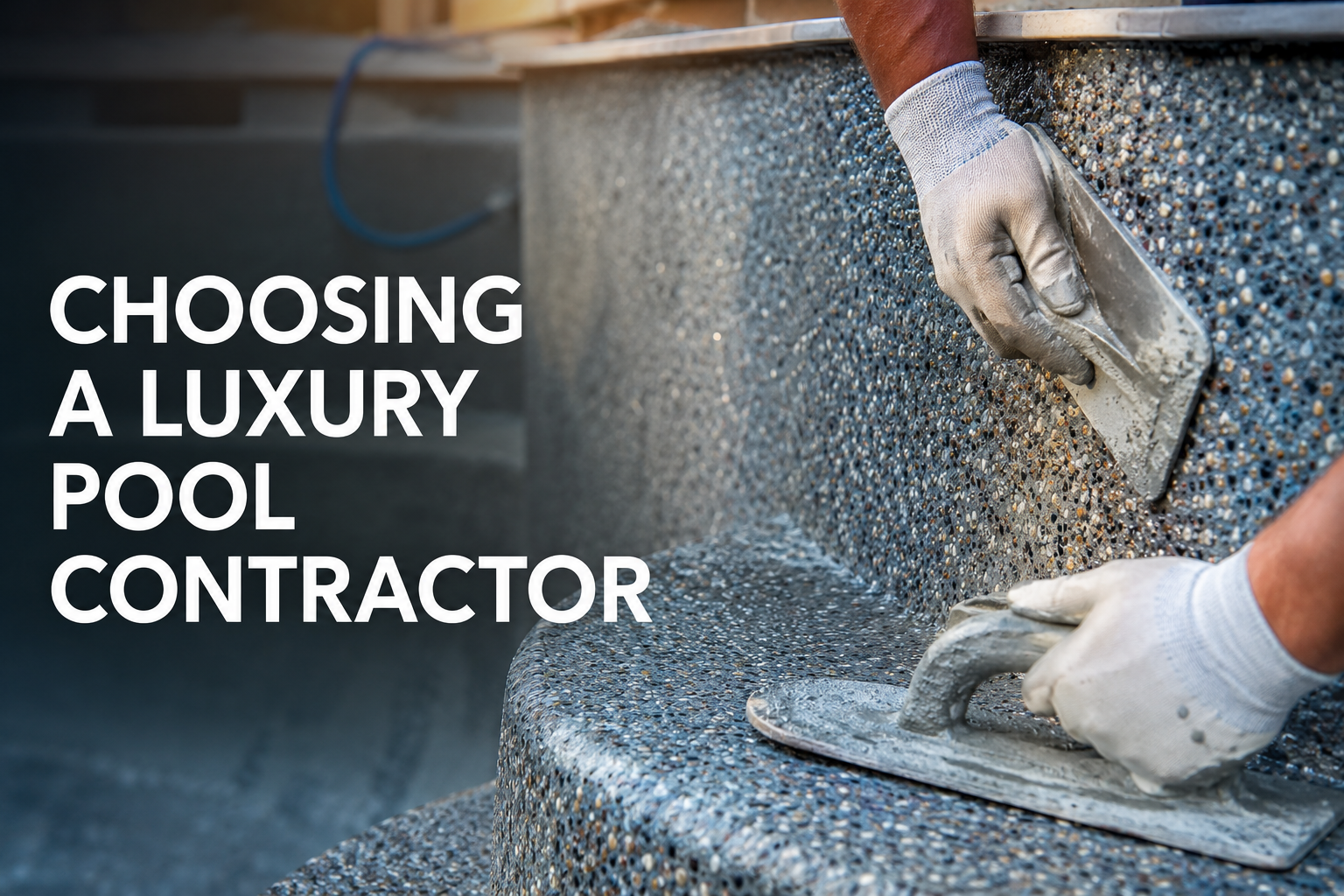 Contractor hands finishing a gunite pool shell for a luxury Fort Lauderdale pool build