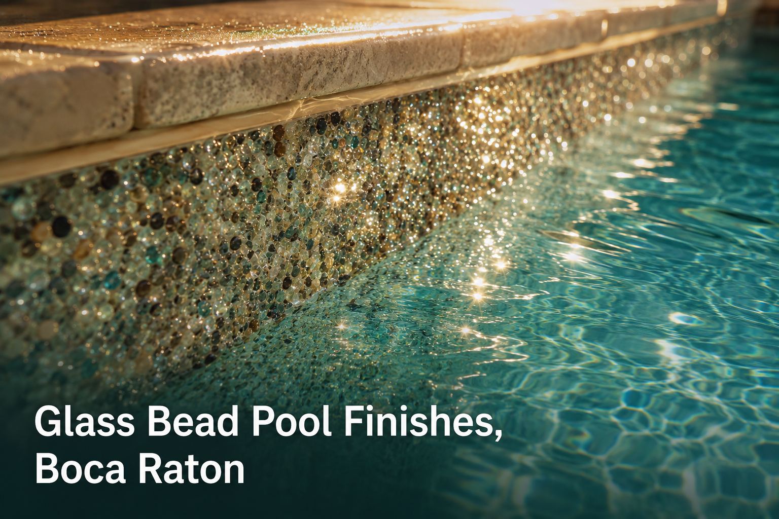 Glass bead pool finish shimmering at the waterline in a Boca Raton pool
