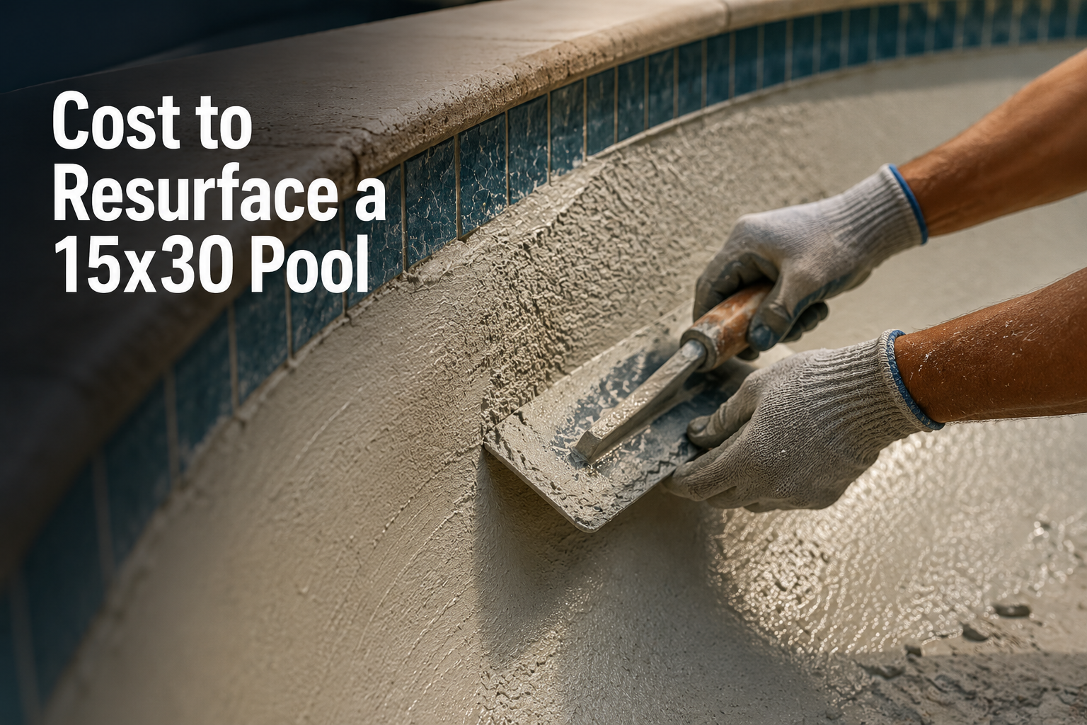 Contractor resurfacing a 15x30 pool with fresh plaster finish in Broward County