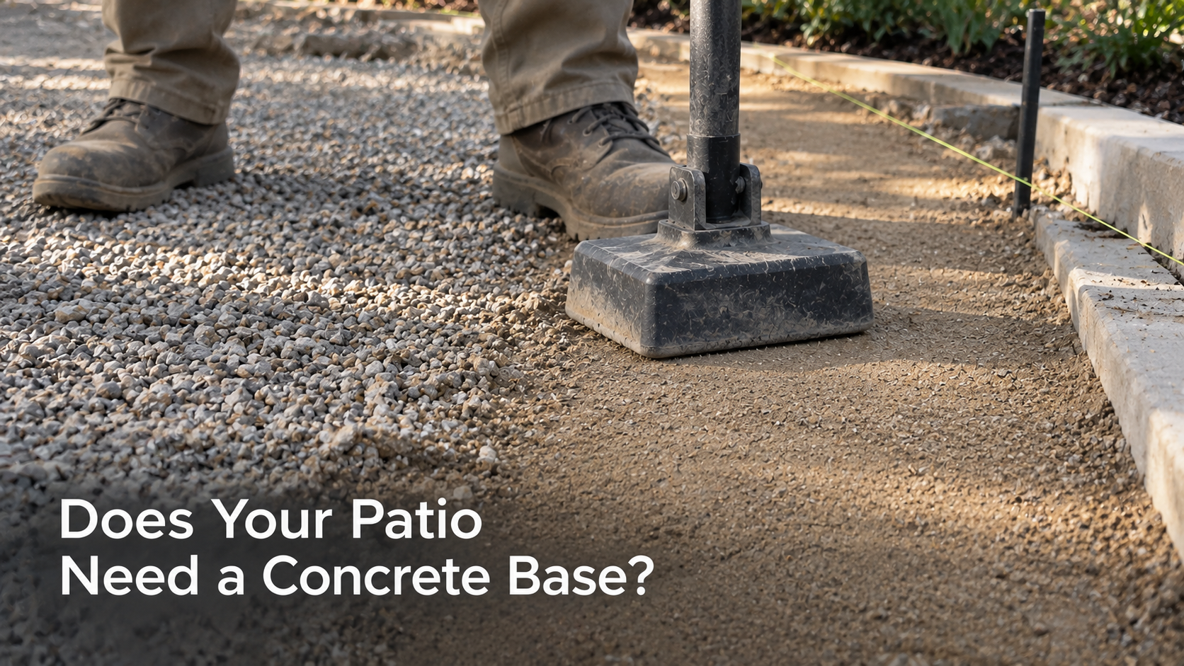 Compacted gravel base being leveled before porcelain paver installation