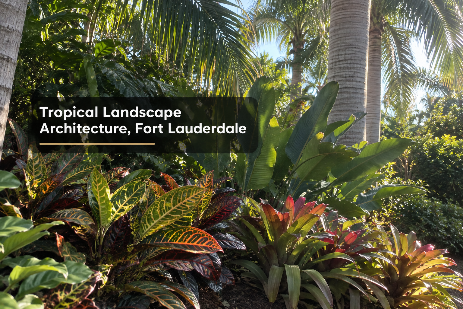 Layered tropical foliage and palm fronds for tropical landscape architecture in Fort Lauderdale