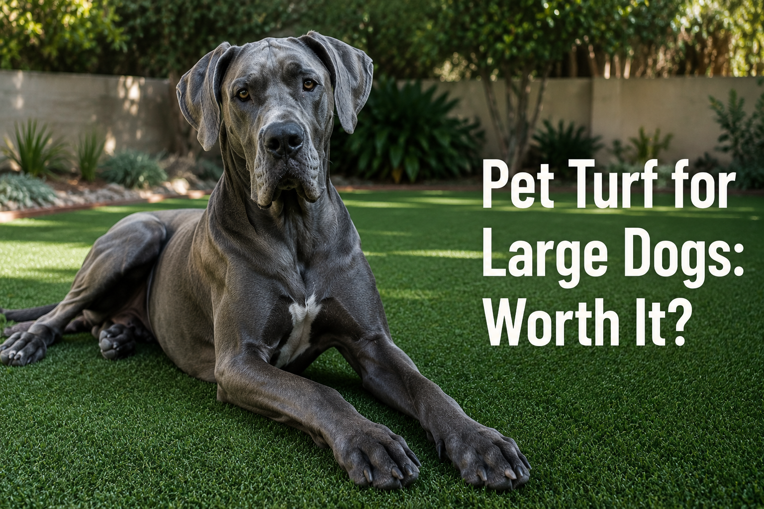 Large dog paw on pet-safe artificial turf in a South Florida yard