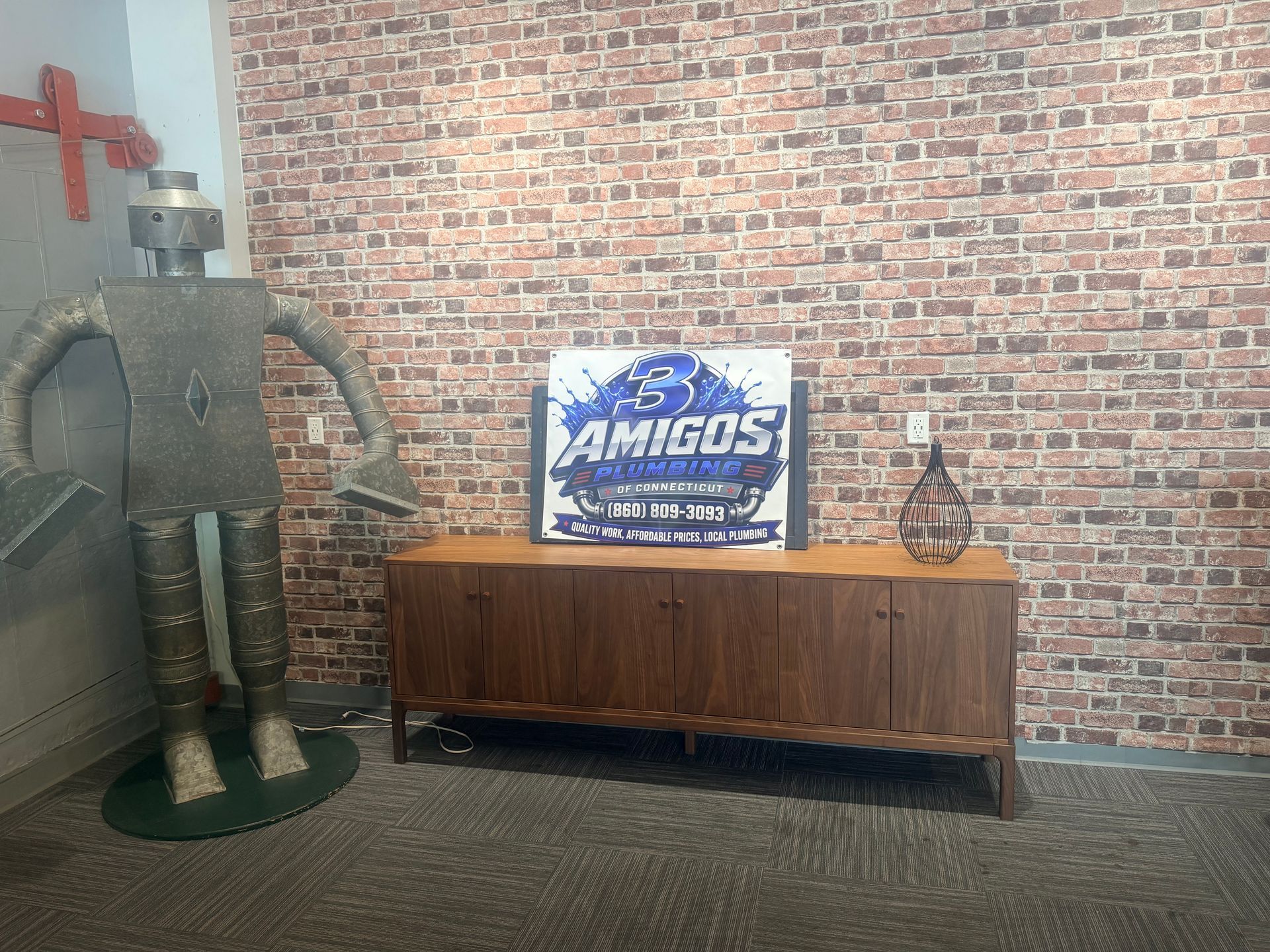 Studio display with a blue