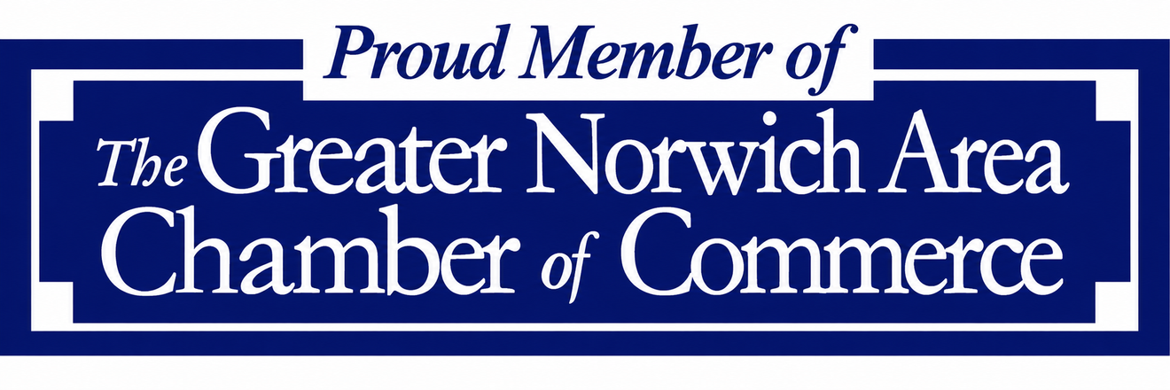 Proud Member of The Greater Norwich Area Chamber of Commerce logo in blue and white
