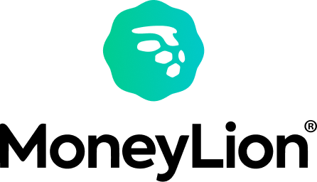 MoneyLion logo with teal lion icon and black wordmark on white background