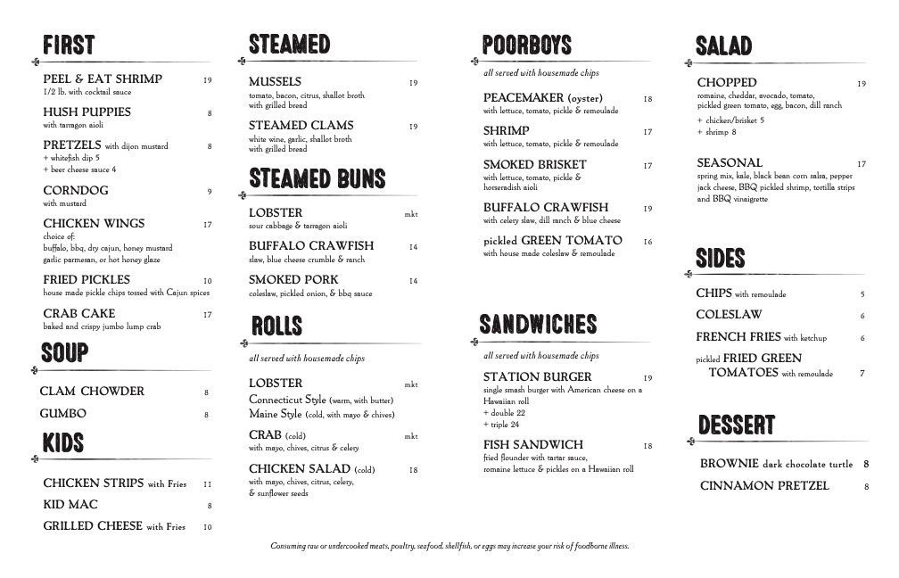 The food menu for 4 Hands + Peacemaker Kirkwood