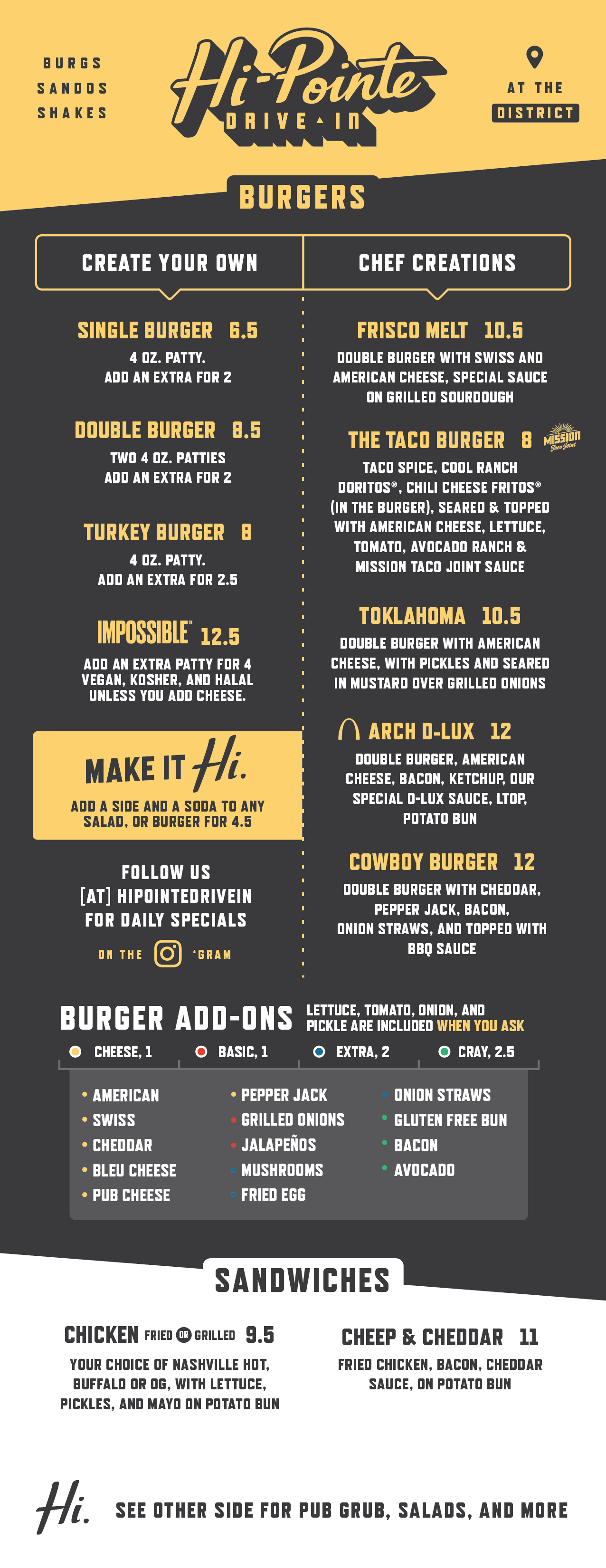 Hi-Pointe Drive-In's menu at 4 Hands at The District