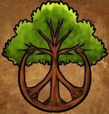 A peace sign with a tree inside of it.