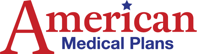 Logo for American Medical Plans, red "American" with a star over the letter "n", blue "Medical Plans".