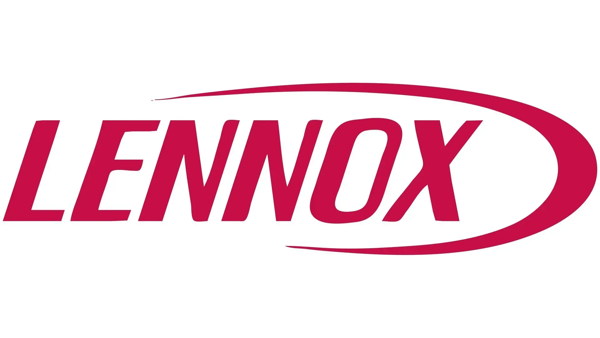 Lennox logo in red with a curved red swoosh.