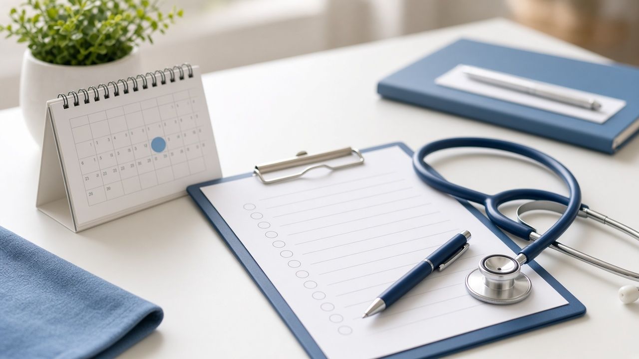 Stethoscope and checklist on a desk for a health insurance open enrollment review