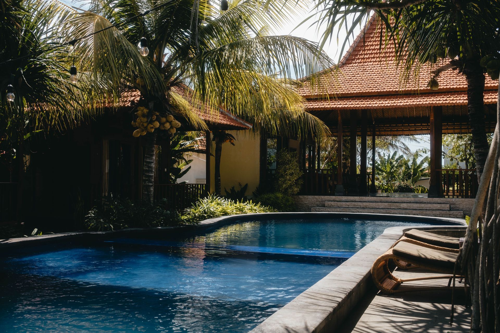 Luxury villa in Bali with tropical gardens and a private pool