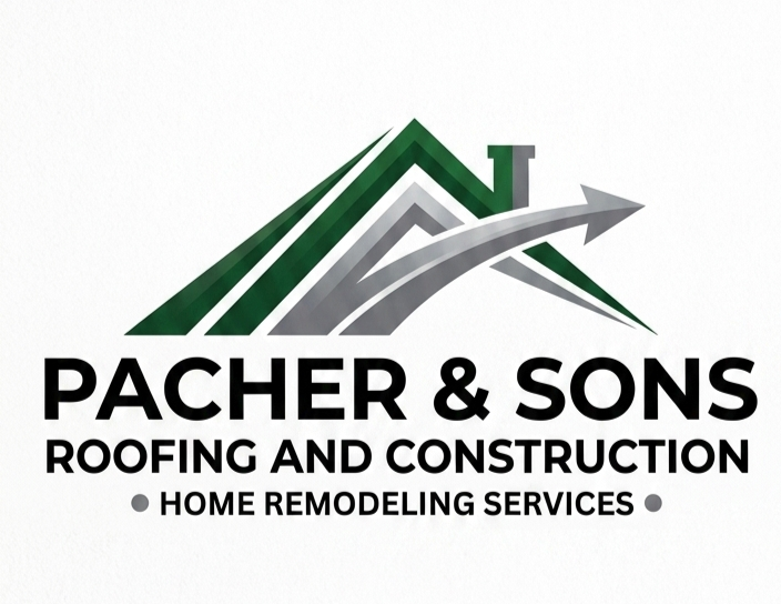 Pacher & Sons Roofing Construction logo with green roofer silhouette and Tyler, TX text