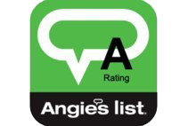 Angie's List logo with green chat bubble and black rating badge showing A+ rating