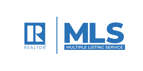 Logotipos de REALTOR y MLS (Servicio de Listado Múltiple) en azul y blanco separados por una línea vertical.