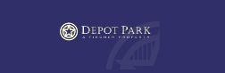 The logo for depot park is on a blue background.