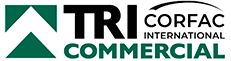 The logo for tri corfac international commercial is green and black.