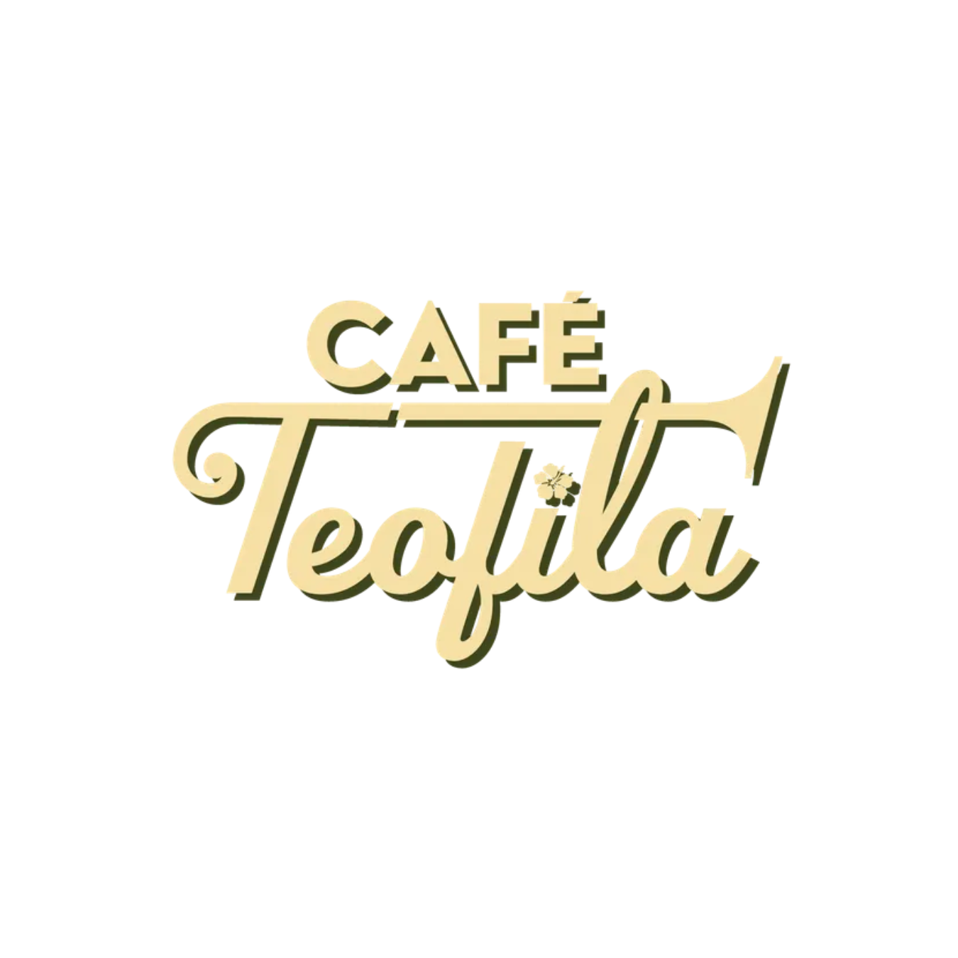 Gold script logo reading “Cafe Teotla” on a white background