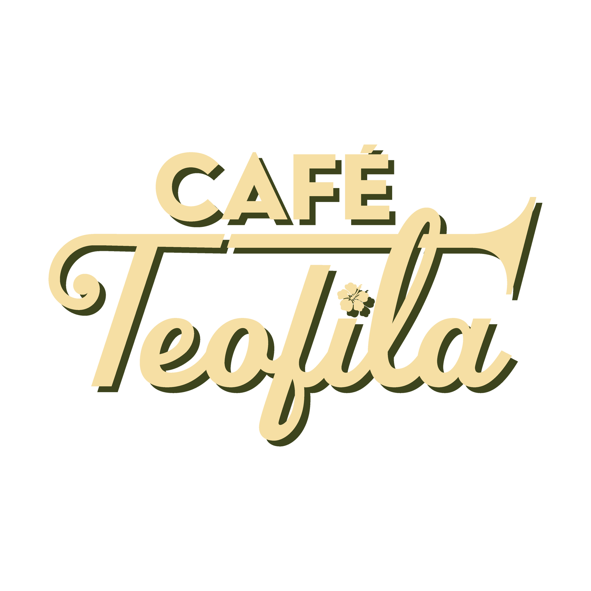 A logo for cafe tequila with a trumpet in the middle.