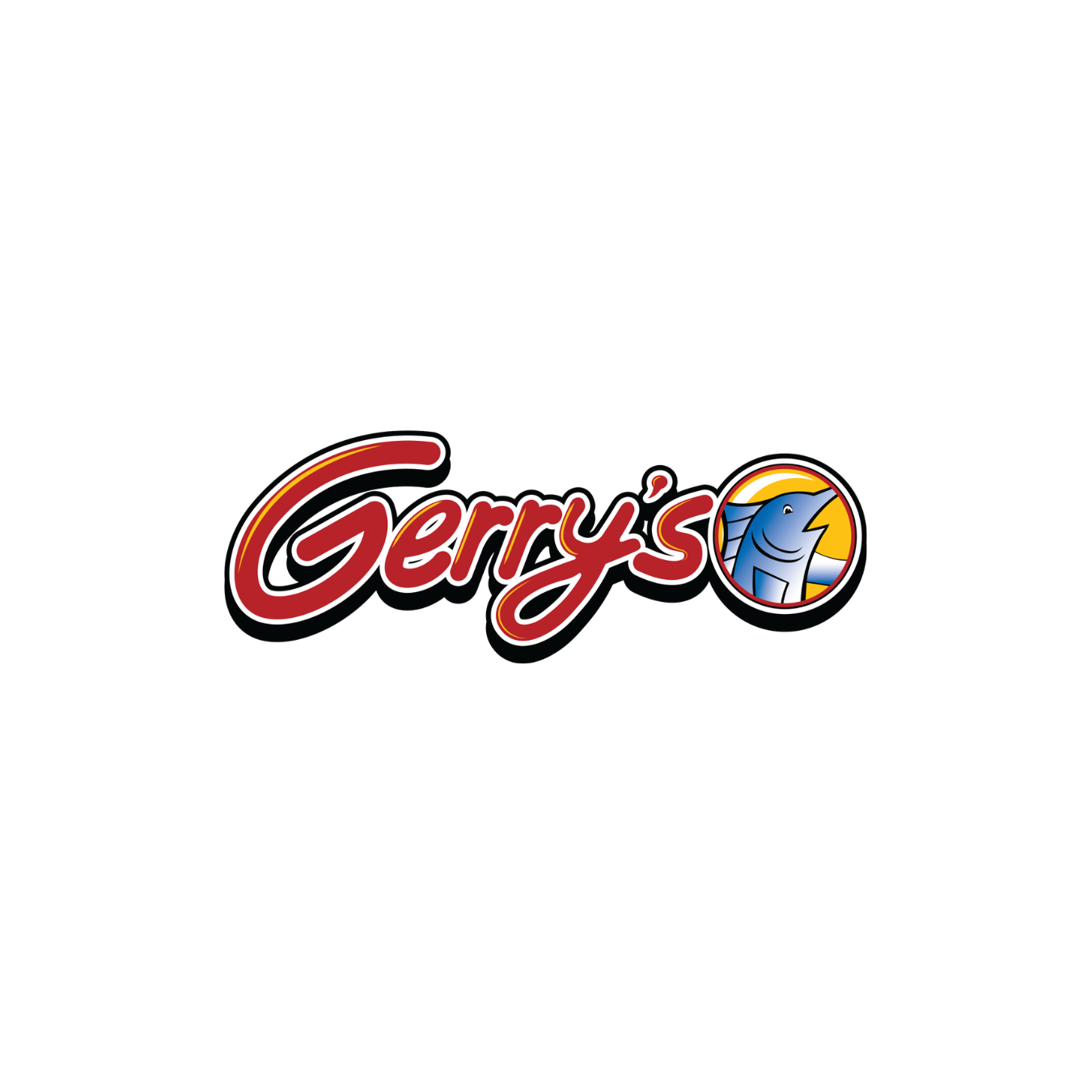 Gerry’s logo in red script with a circular blue-and-yellow emblem and a small cartoon figure