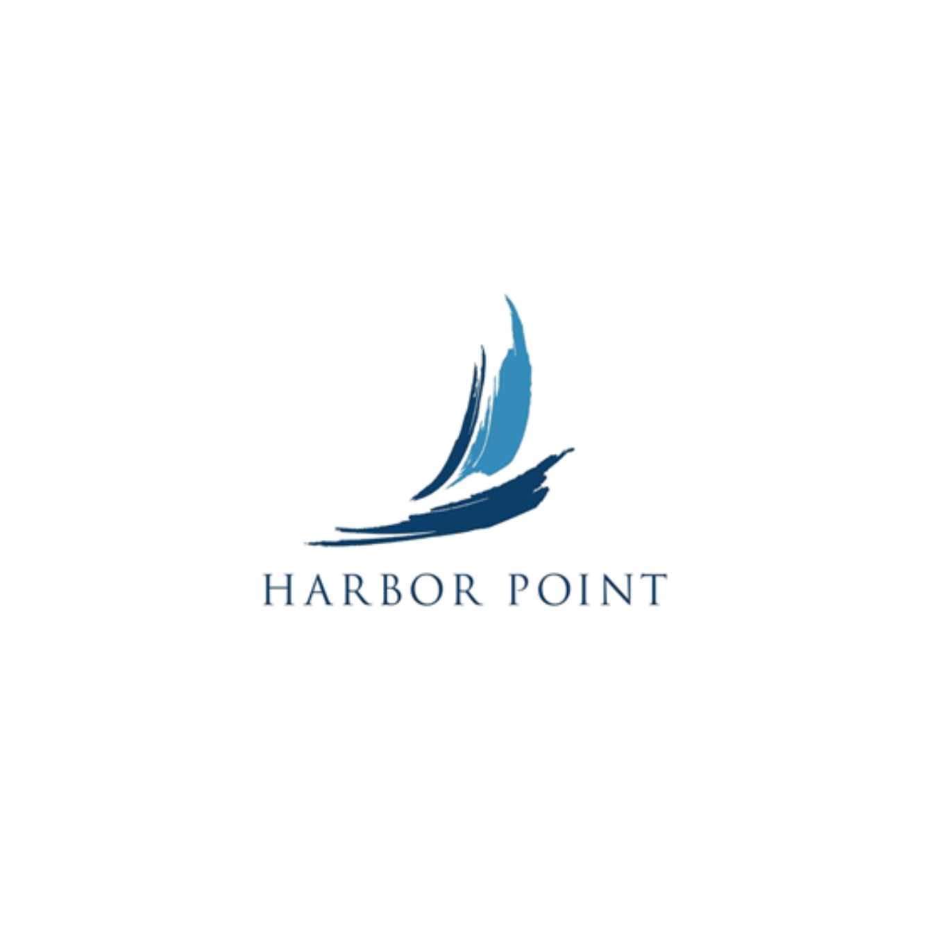 Harbor Point logo with blue sail-like swoosh above the text on a white background