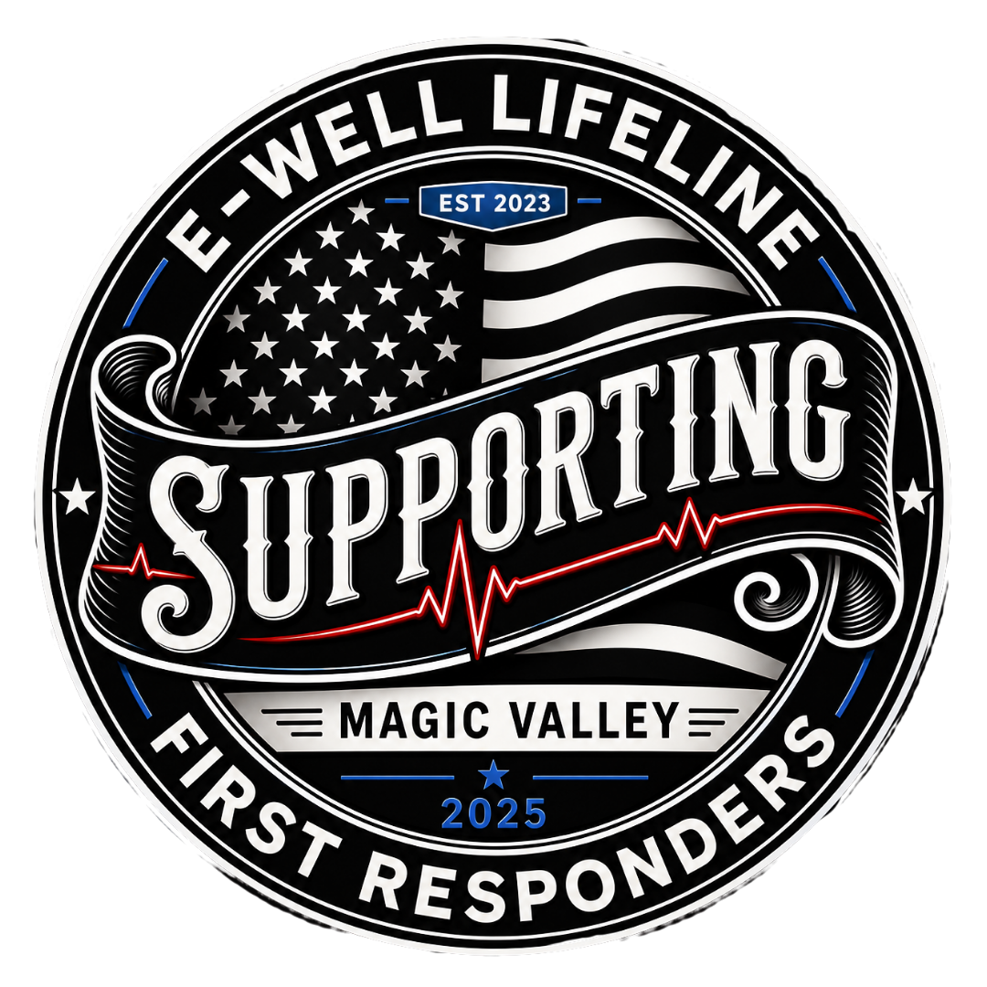 A logo for e-well lifeline supporting first responders