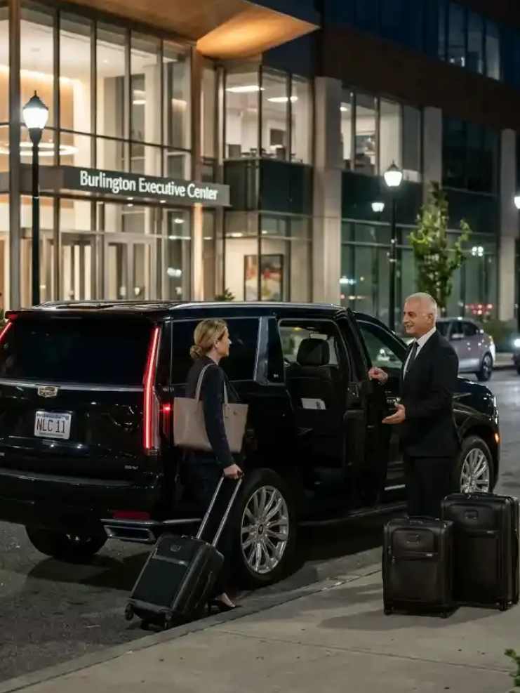 Traveler using private black car service from Burlington to Boston Logan International Airport