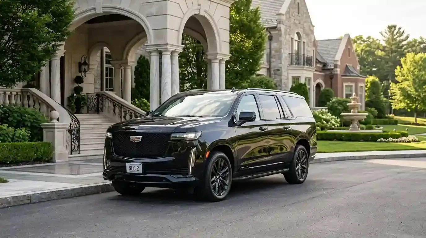 Cadillac Escalade executive SUV in bedford for luxury chauffeur, black car, and executive transportation service.
