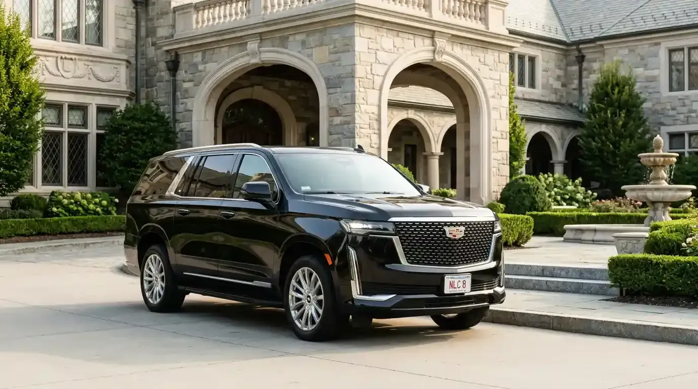 Cadillac Escalade executive SUV in Brookline for luxury chauffeur, black car, and executive transportation service.