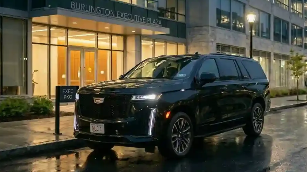 Cadillac Escalade executive SUV in Burlington for luxury chauffeur, black car, and executive transportation service.