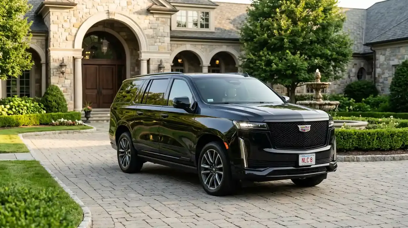 Cadillac Escalade executive SUV in Cambridge for luxury chauffeur, black car, and executive transportation service.