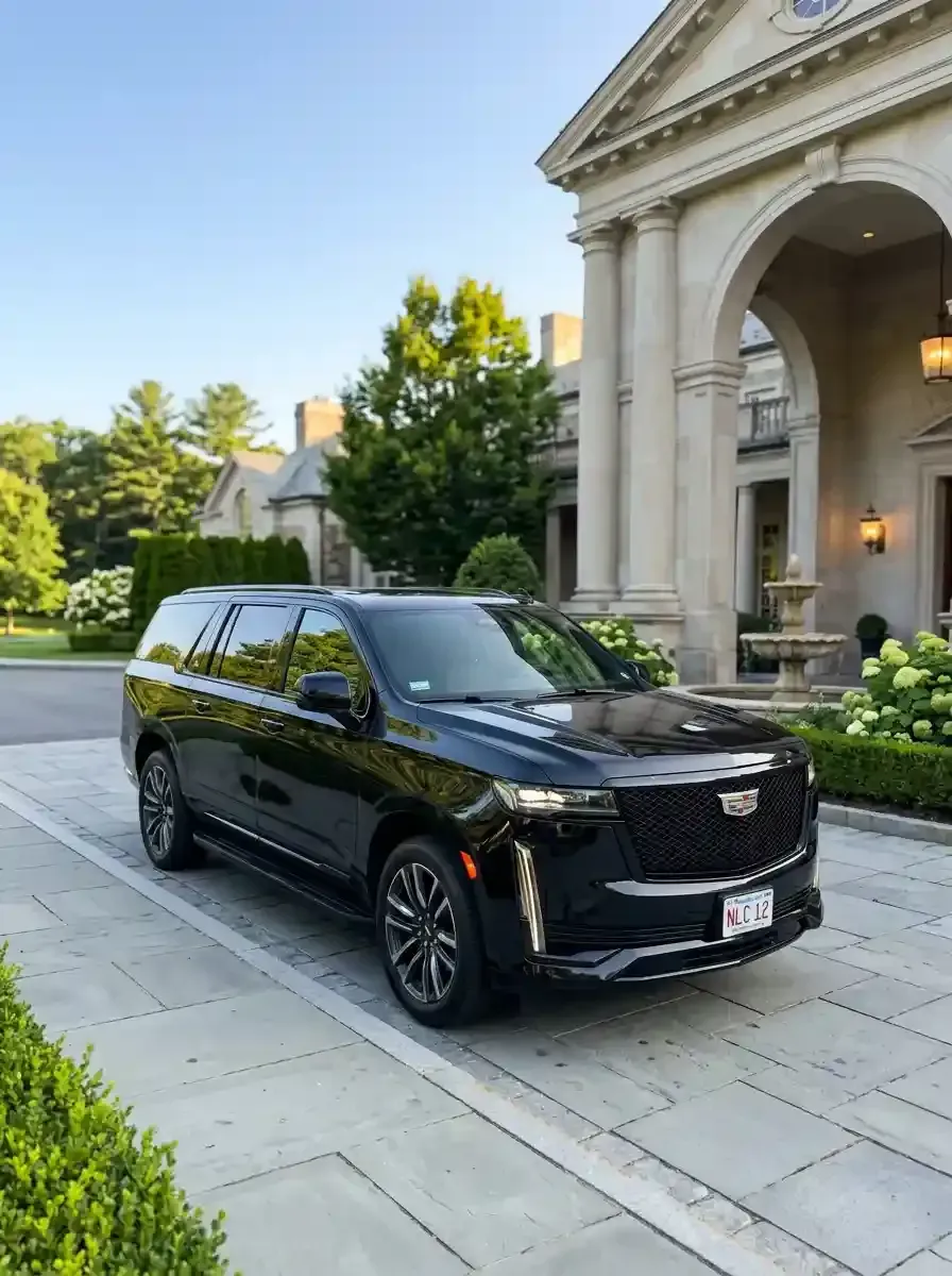 Black Cadillac Escalade premium SUV providing private transportation from Cambridge to Logan Airport