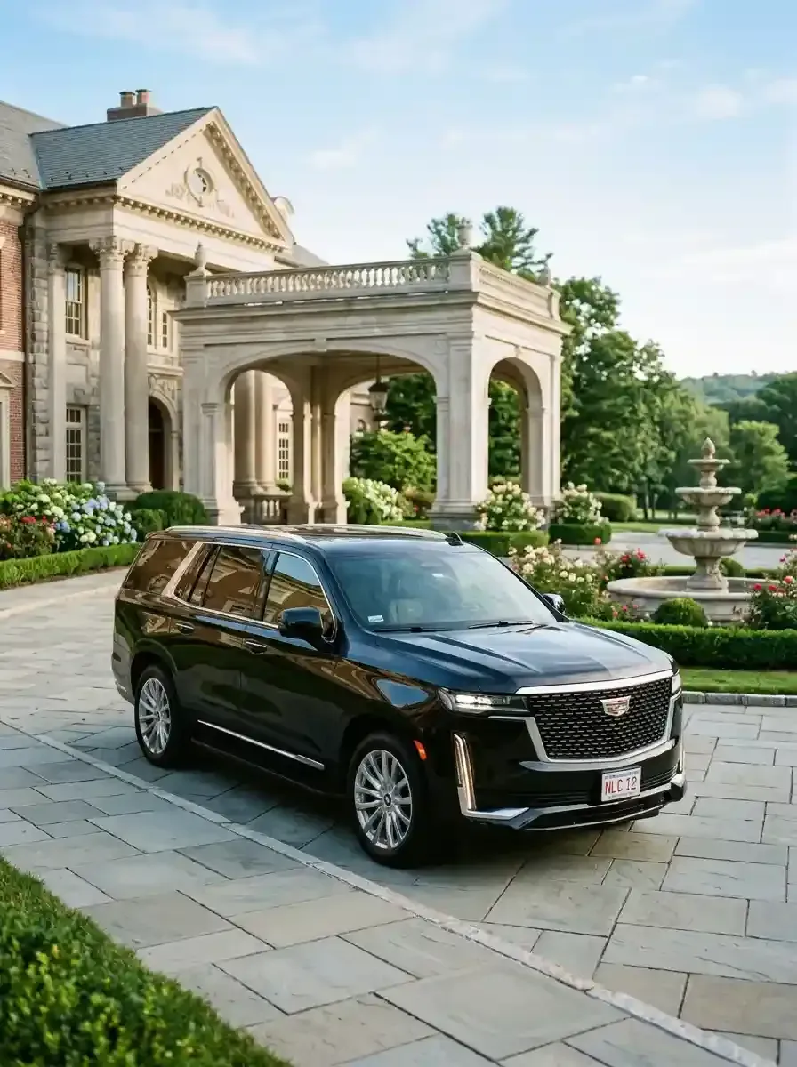 Luxury black SUV providing private transportation from Carlisle to Boston Logan International Airport