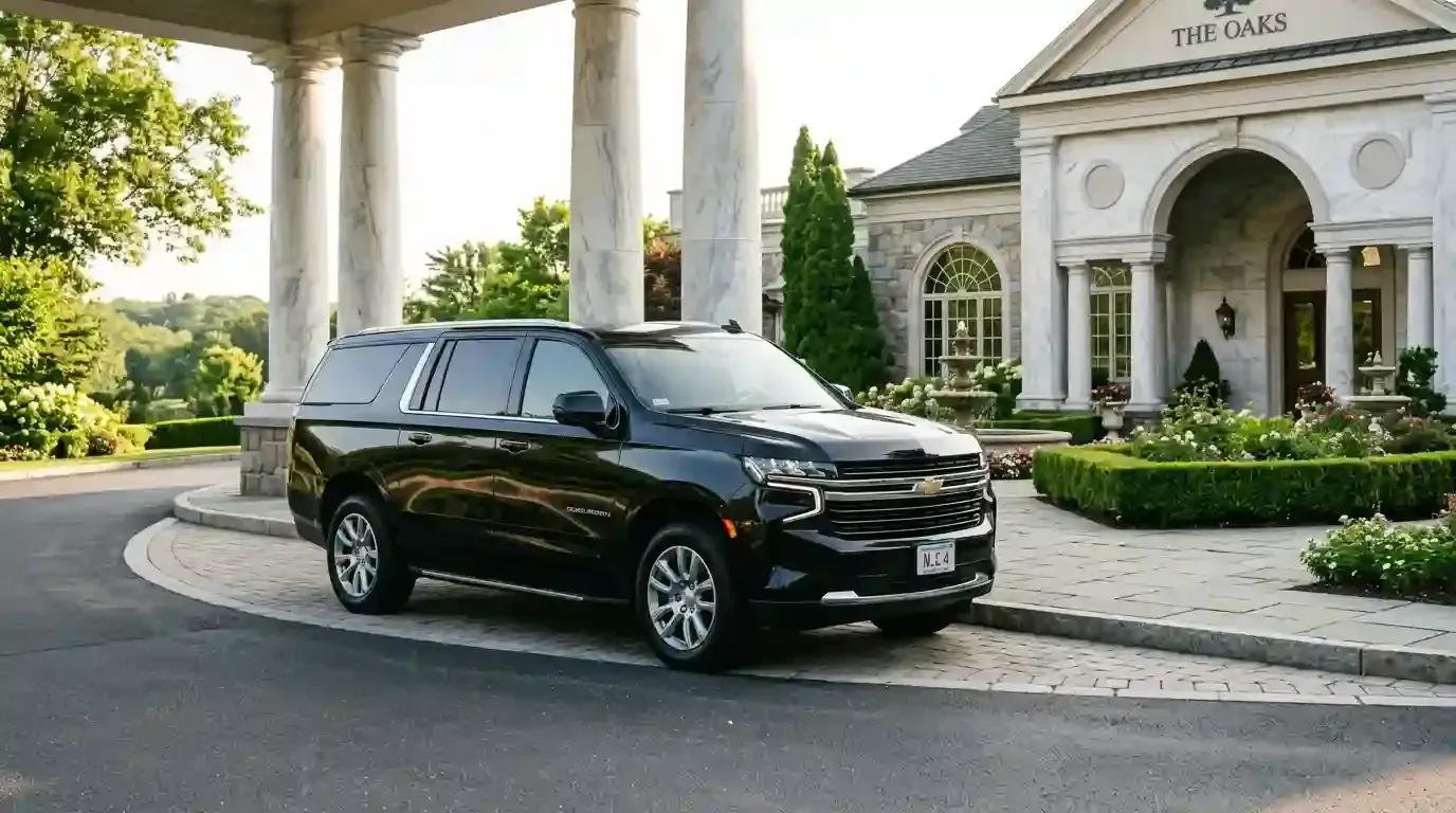 Chevrolet Suburban executive SUV parked in bedford for luxury chauffeur and black car service transportation.
