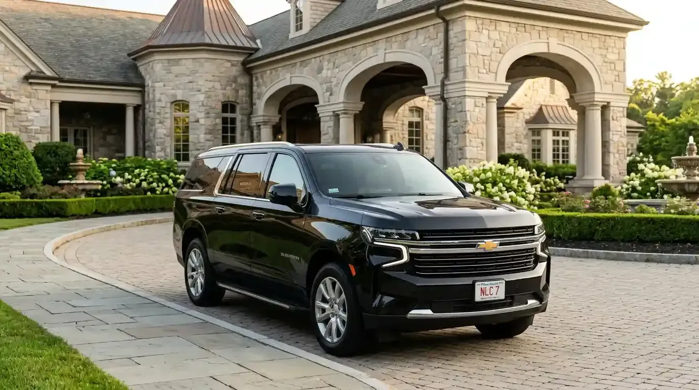 Chevrolet Suburban executive SUV parked in Beverly for luxury chauffeur and black car service transportation.