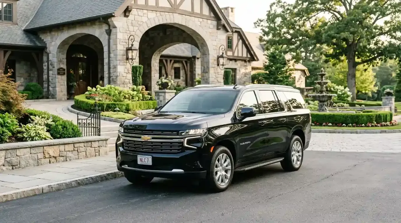 Chevrolet Suburban executive SUV parked in Brookline for luxury chauffeur and black car service transportation.