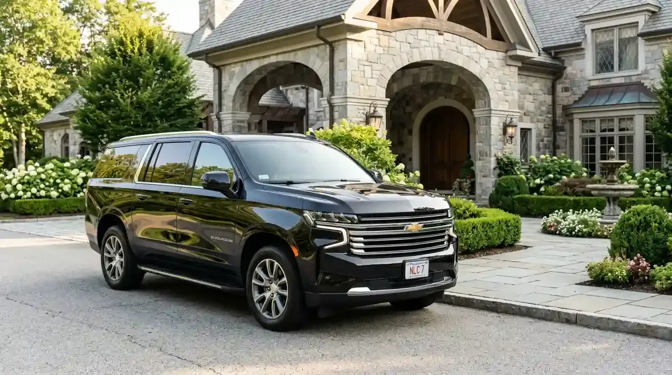 Chevrolet Suburban executive SUV parked in Carlisle for luxury chauffeur and black car service transportation.