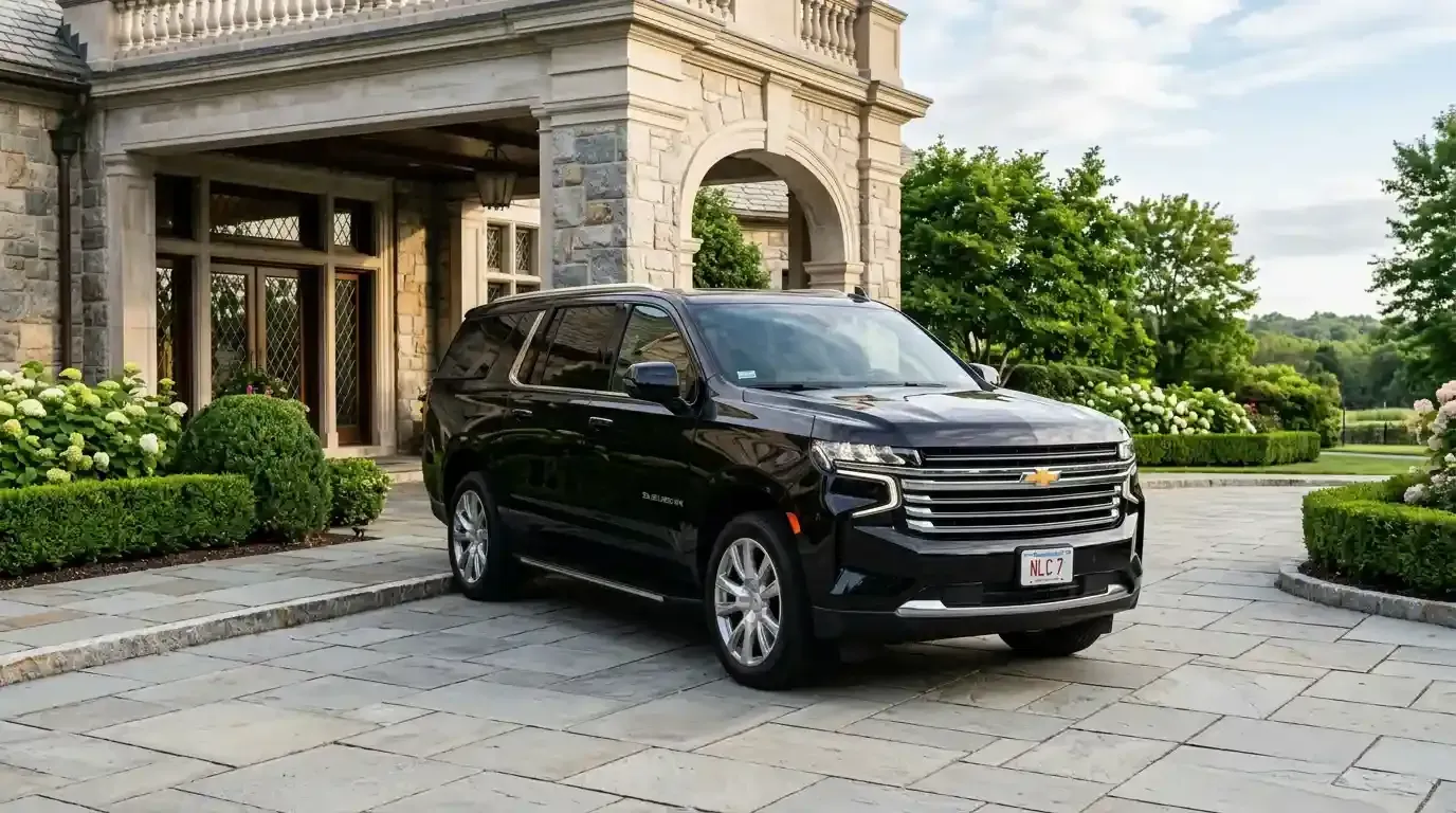 Chevrolet Suburban executive SUV parked in Chestnut Hill for luxury chauffeur and black car service transportation.