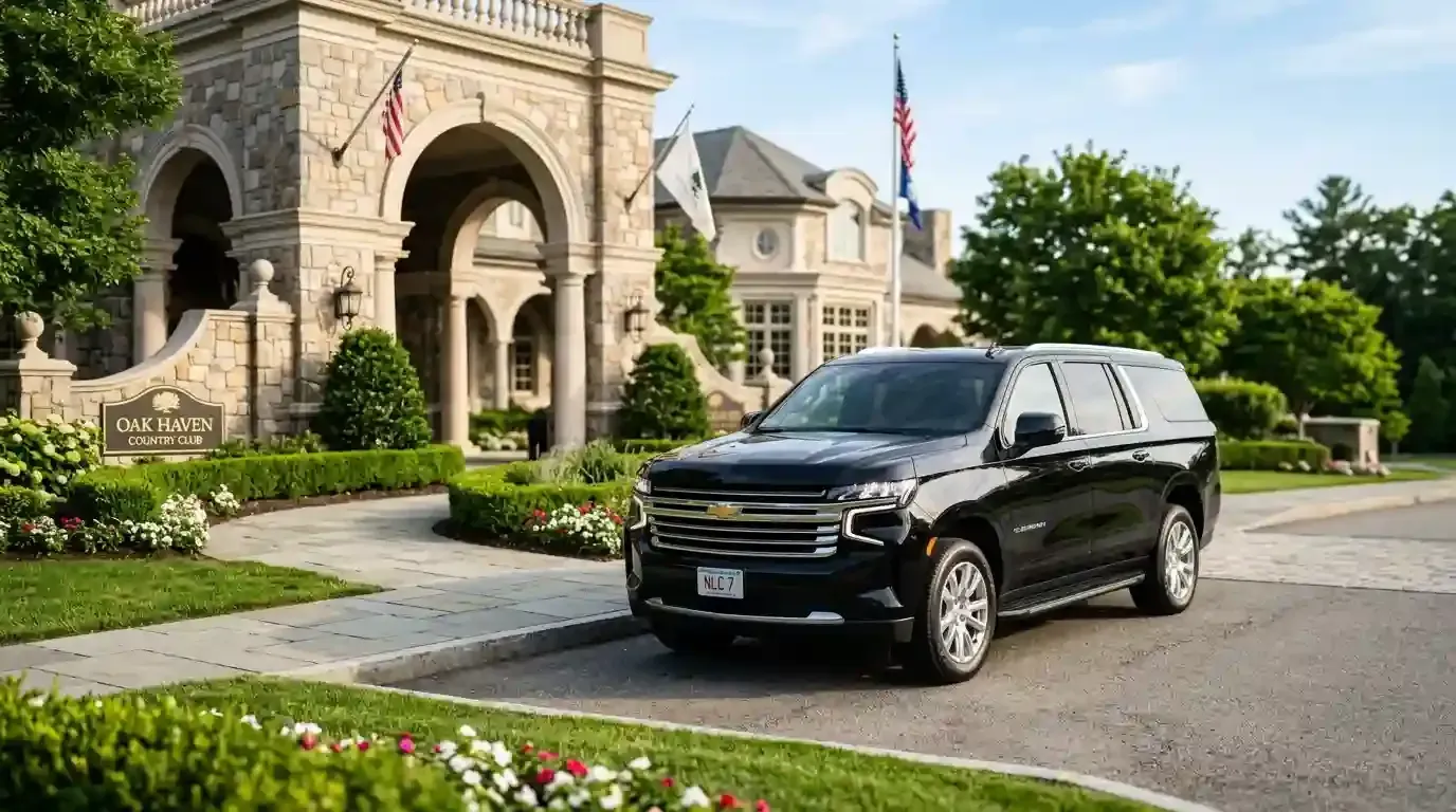 Black Chevrolet Suburban executive SUV parked in Danvers for luxury chauffeur and black car transportation service.