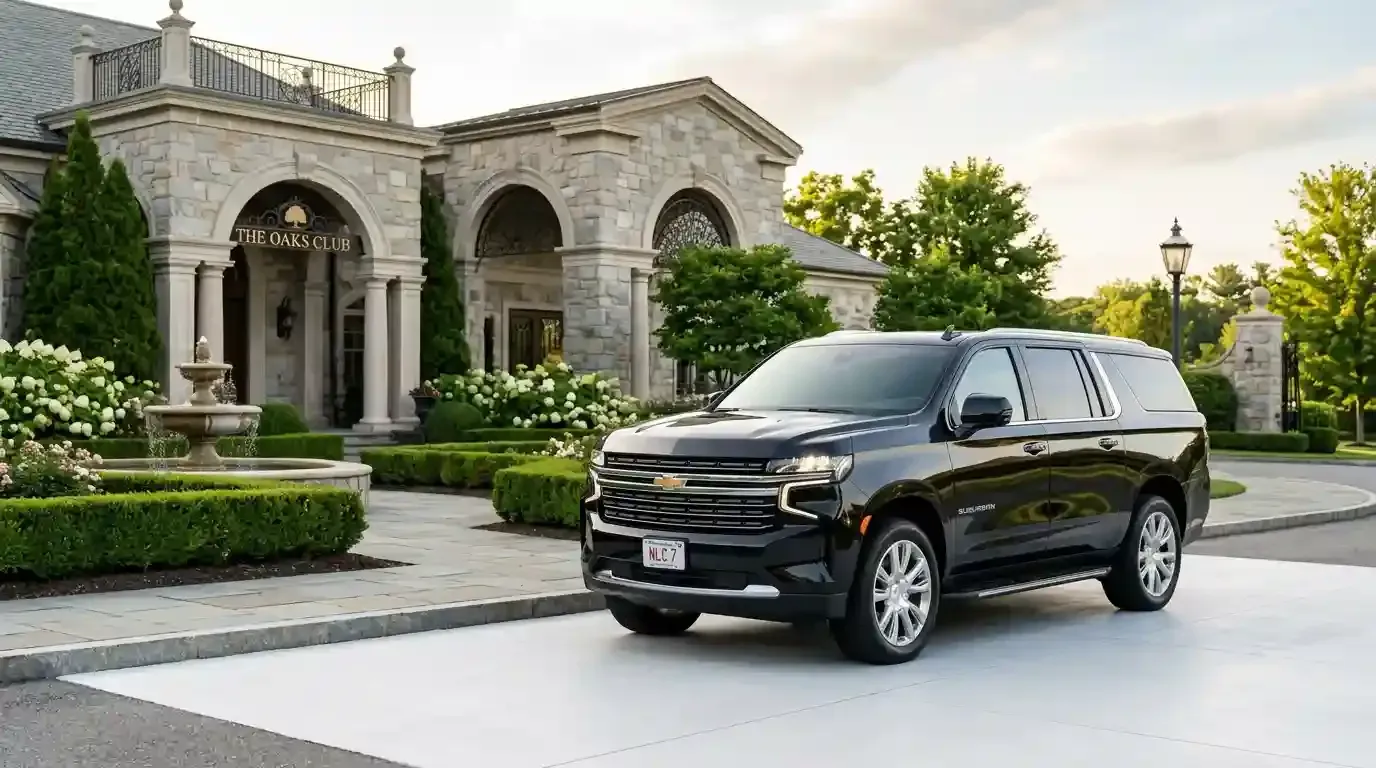 Black Chevrolet Suburban executive SUV parked in Dover for luxury chauffeur and black car transportation service.
