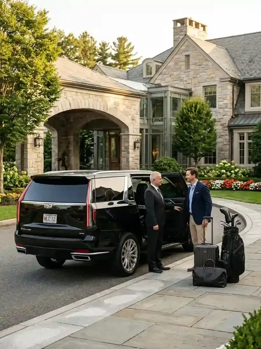 Traveler with luggage using private black car service from Clifton to Boston Logan International Airport