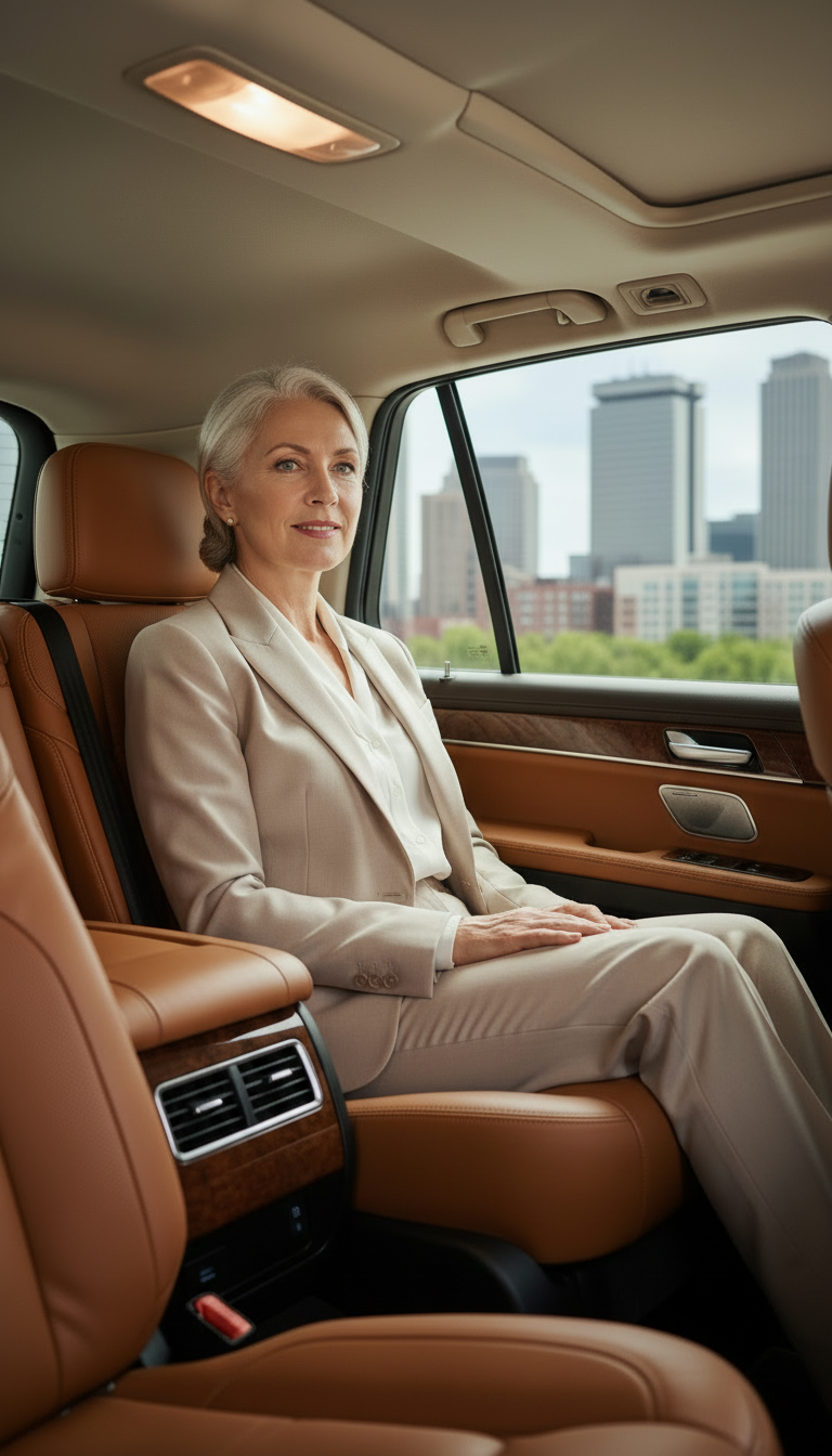 Business executives receiving professional corporate black car service in Burlington, Massachusetts