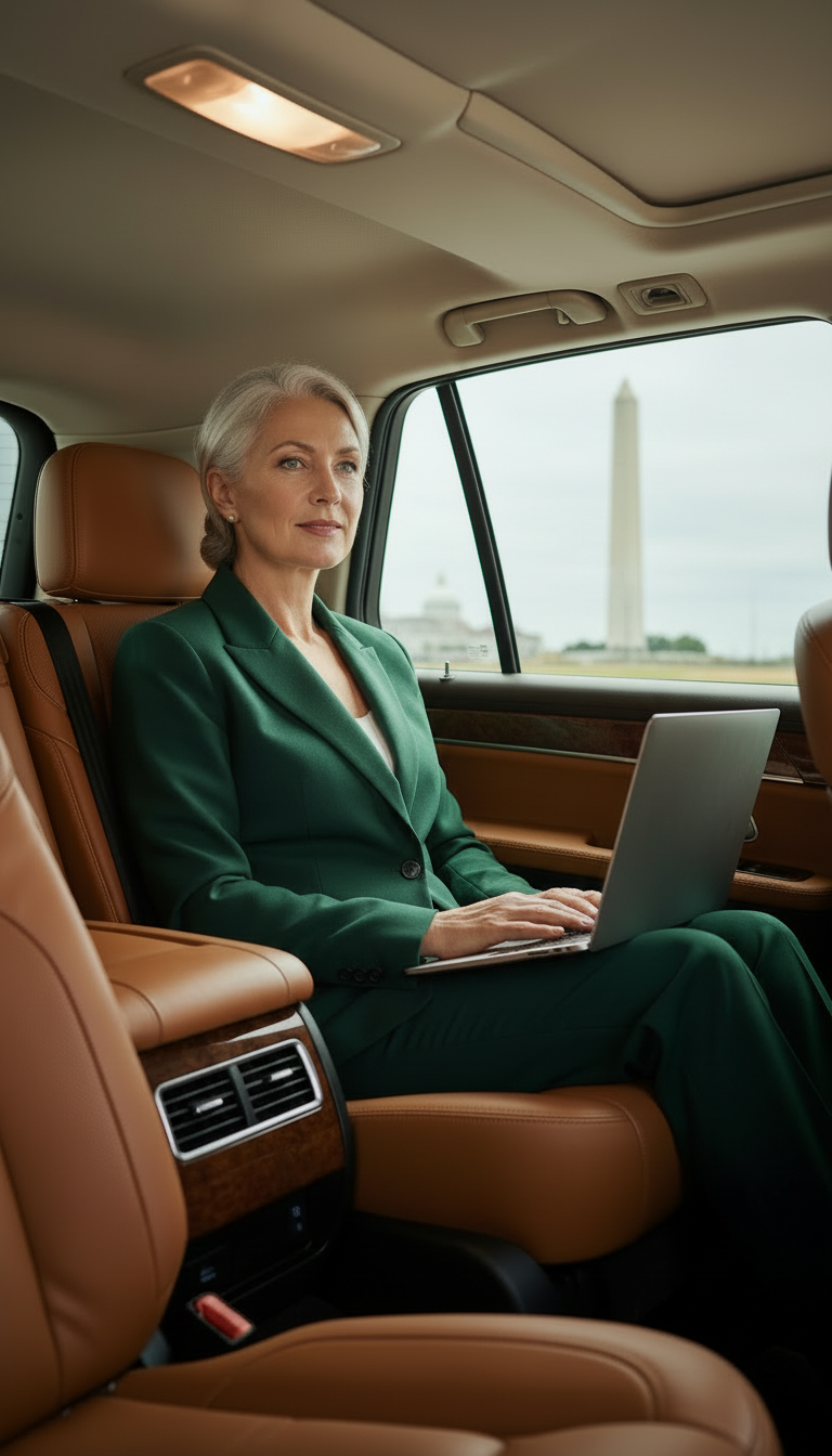 Business executive working during professional corporate black car service in Cambridge, Massachusetts