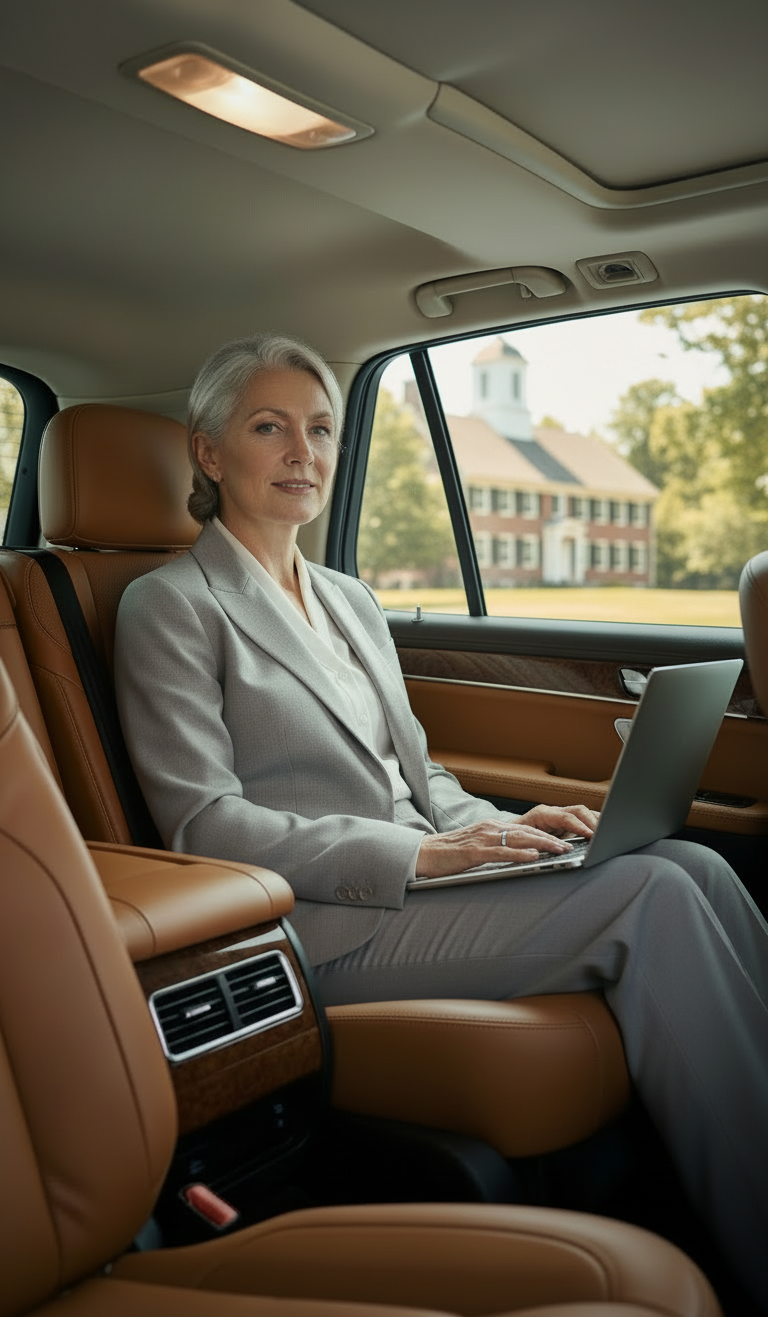 Business executive using professional corporate black car service in Dover, Massachusetts