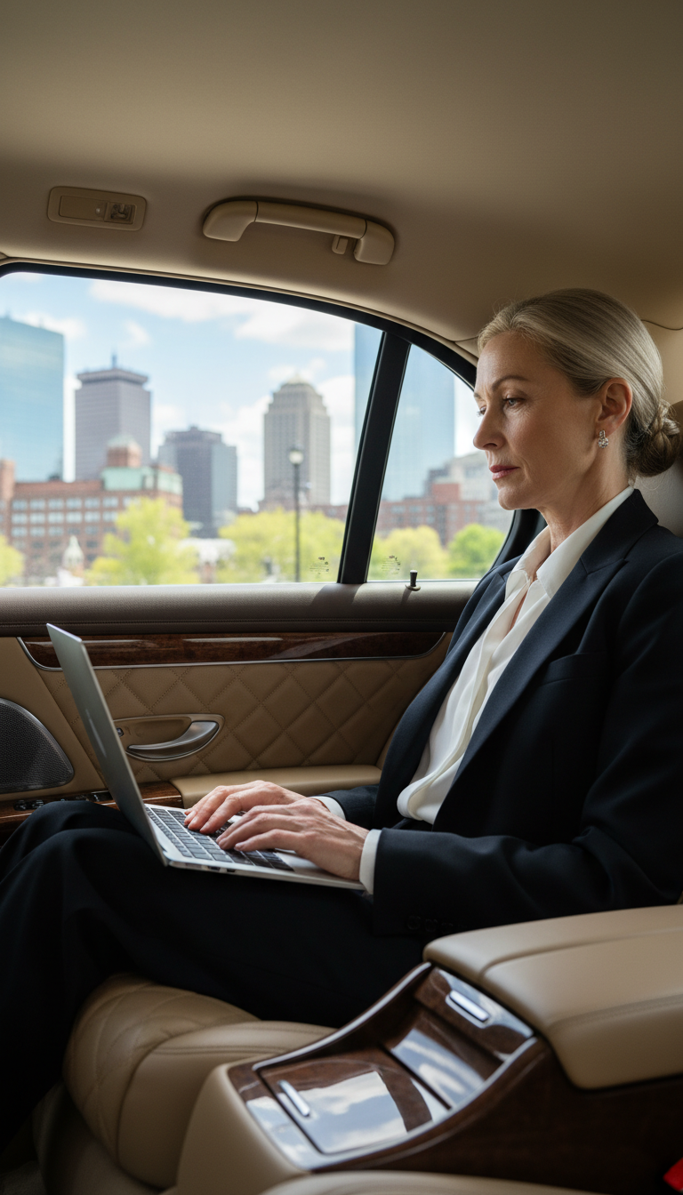 Business executive using professional corporate black car service in Framingham, Massachusetts