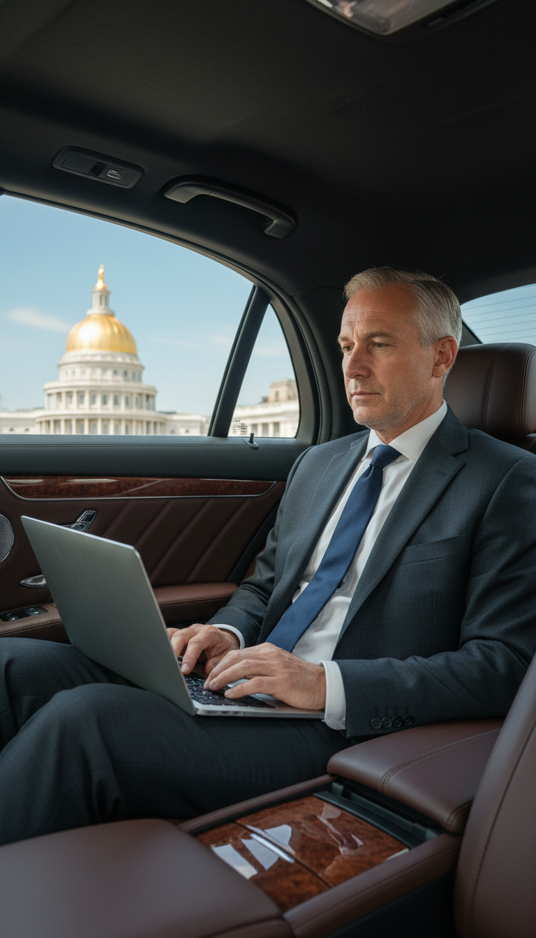 Business executives receiving professional corporate black car service in Newburyport, Massachusetts