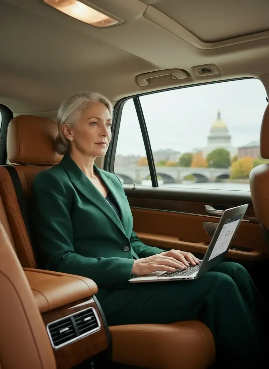 Business executives receiving professional corporate black car service in Newton, Massachusetts